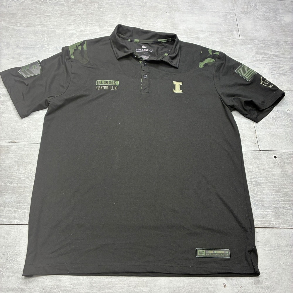 Colosseum Illinois Fighting Illini Polo Mens L Black OHT Military Appreciation
